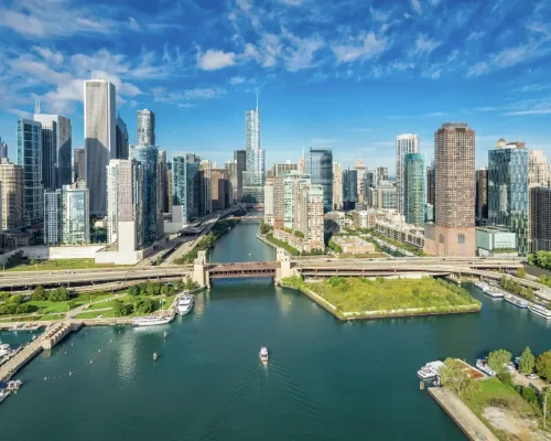 view from Hobsons Bay of the Melbourne CBD, clear skies and showing the sheer size of melbournes CBD