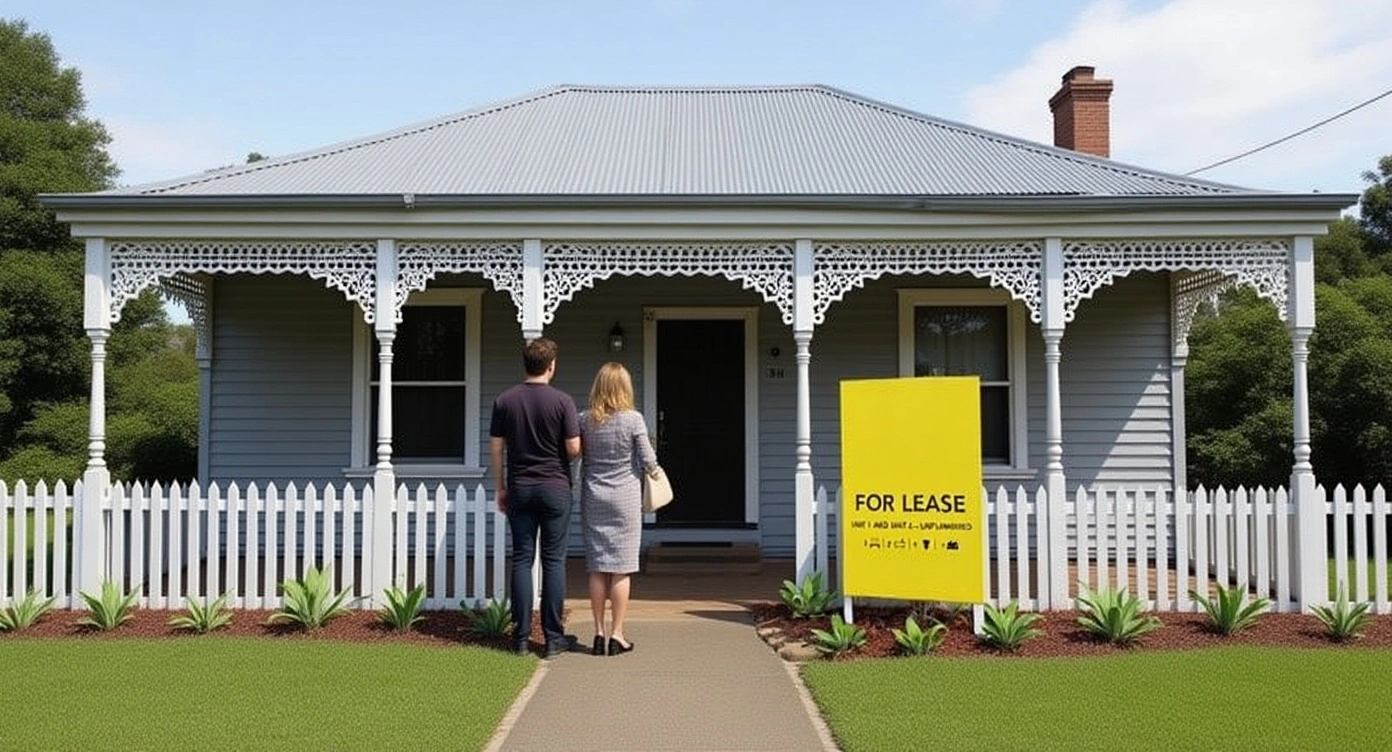 Prospective tenants outside a Melbourne inner-city heritage house, reflecting the city's vacancy rate tightening to 1.8% in 2025.